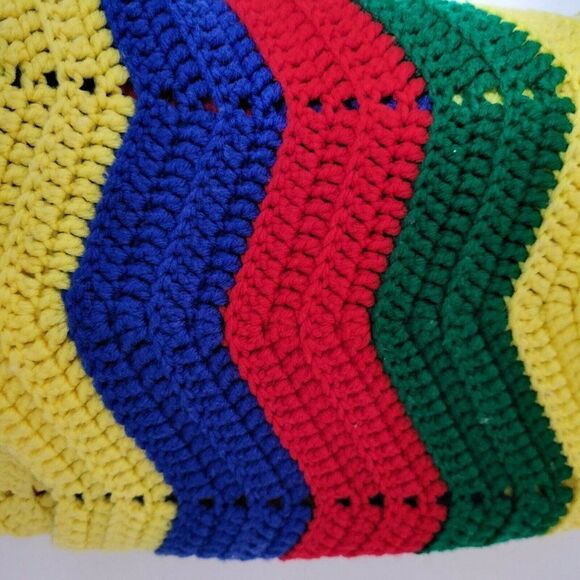 Handmade Zig Zag Crochet Afghan Blanket Chevron Vibrant Multicolor 37" x 55" - Picture 9 of 10